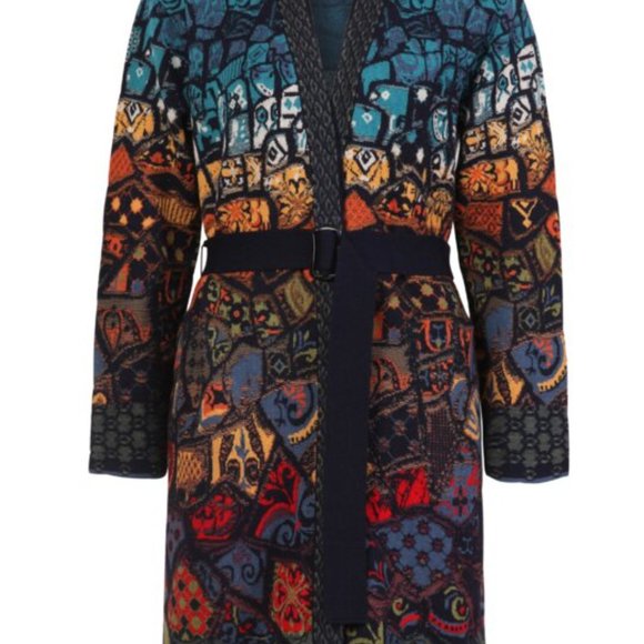 IVKO TRENCAR MARINE NWT COATIGAN CARDIGAN SIZE M/38 100% WOOL MULTI GORGEOUS